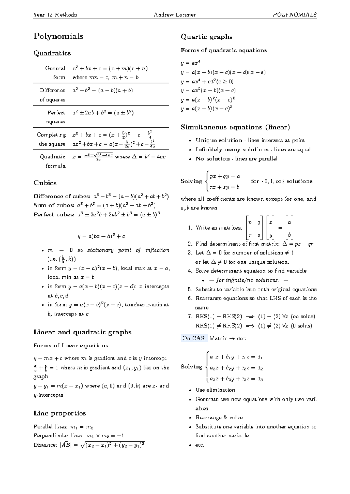 Year 12 Methods SAC Notes: Polynomials, Functions, and Calculus - Studocu
