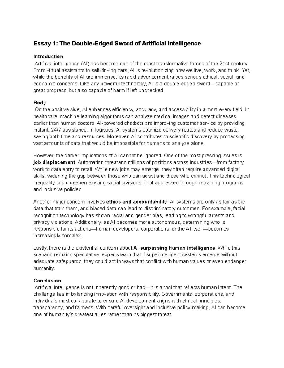 Essay 1: The Double-Edged Sword of AI - Studocu