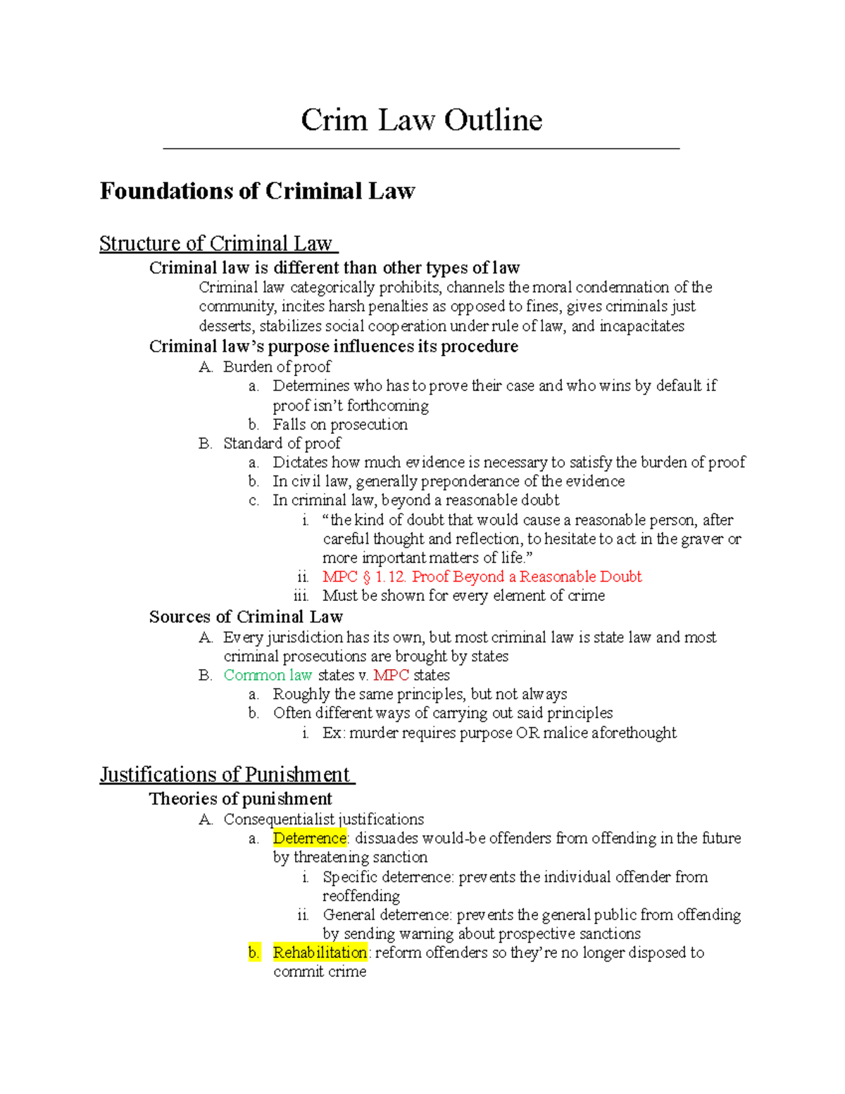 Crim Law Lecture Notes - Outline of Key Concepts and Theories - Studocu