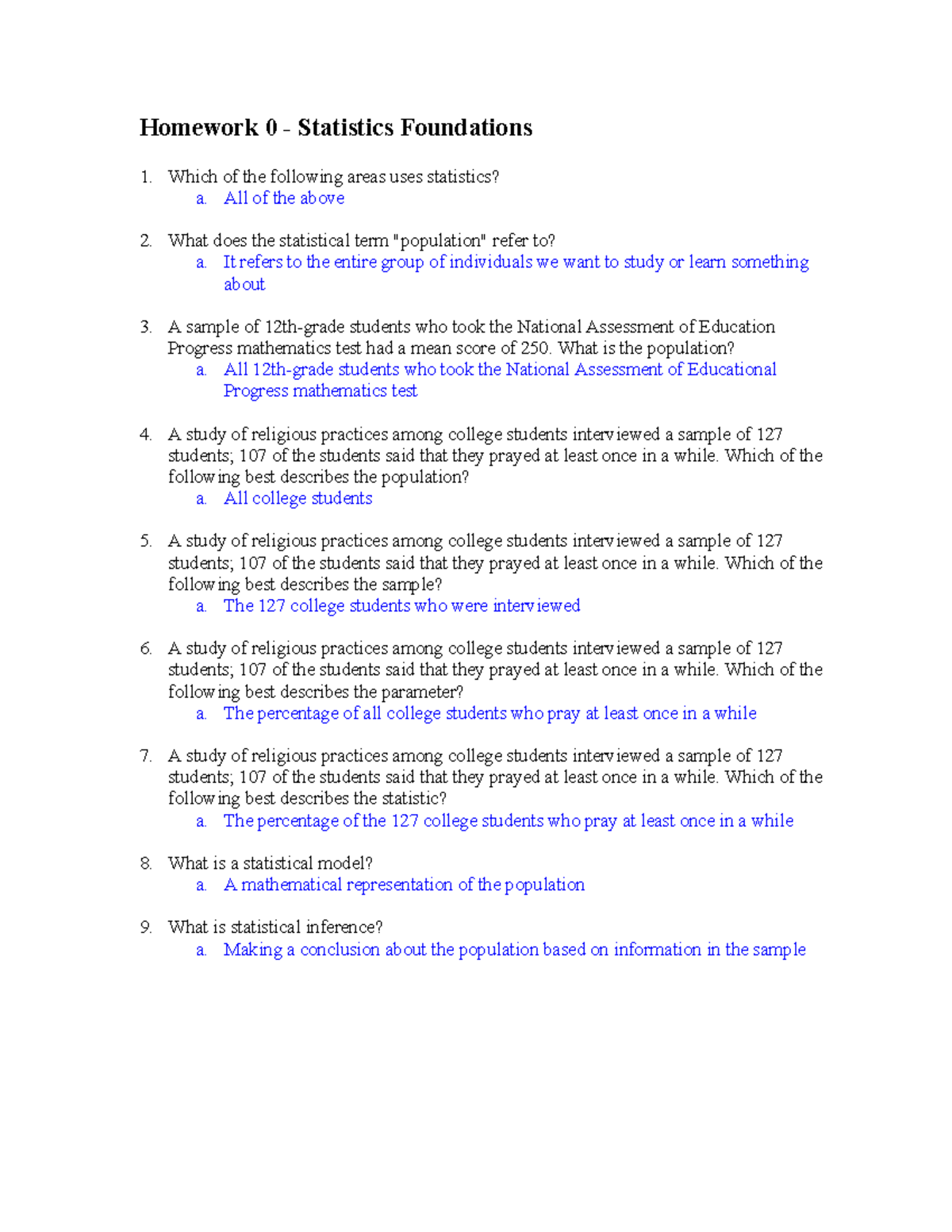 Stats 121 Practice Quiz: Foundations in Statistics Concepts and Terms ...