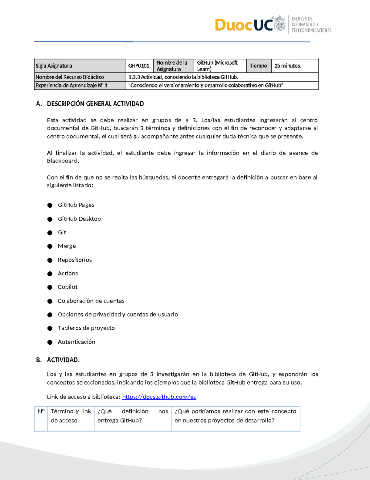 Actividad 1.3.3: Conociendo la Biblioteca de GitHub - GHY - Studocu
