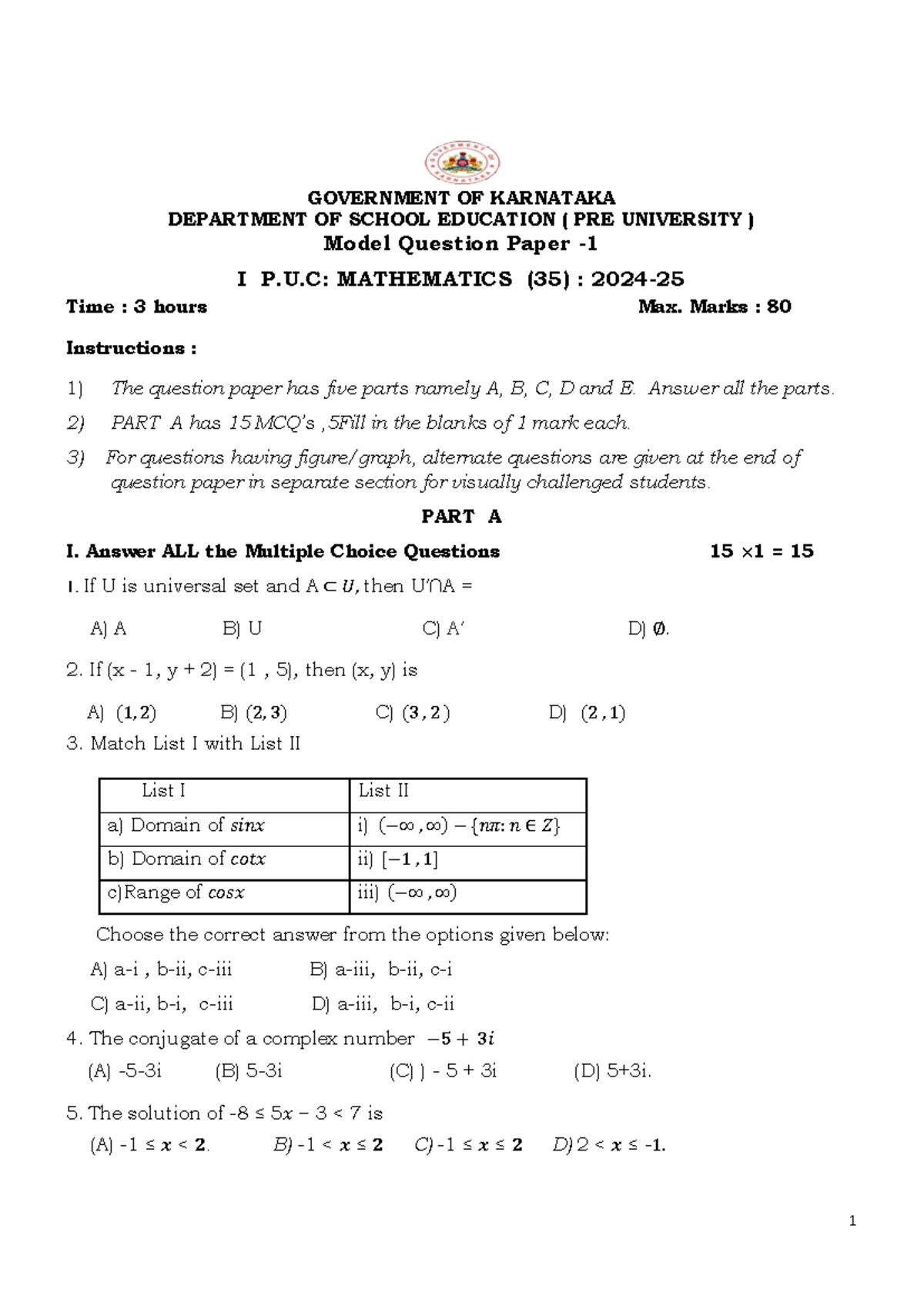 35 Mathematics QP - GOVERNMENT OF KARNATAKA DEPARTMENT OF SCHOOL ...