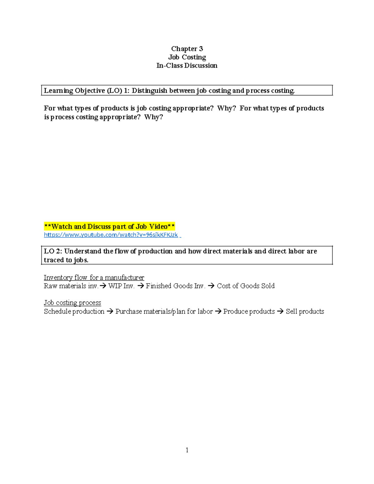 Chapter 3: Job Costing vs. Process Costing - Key Concepts ...