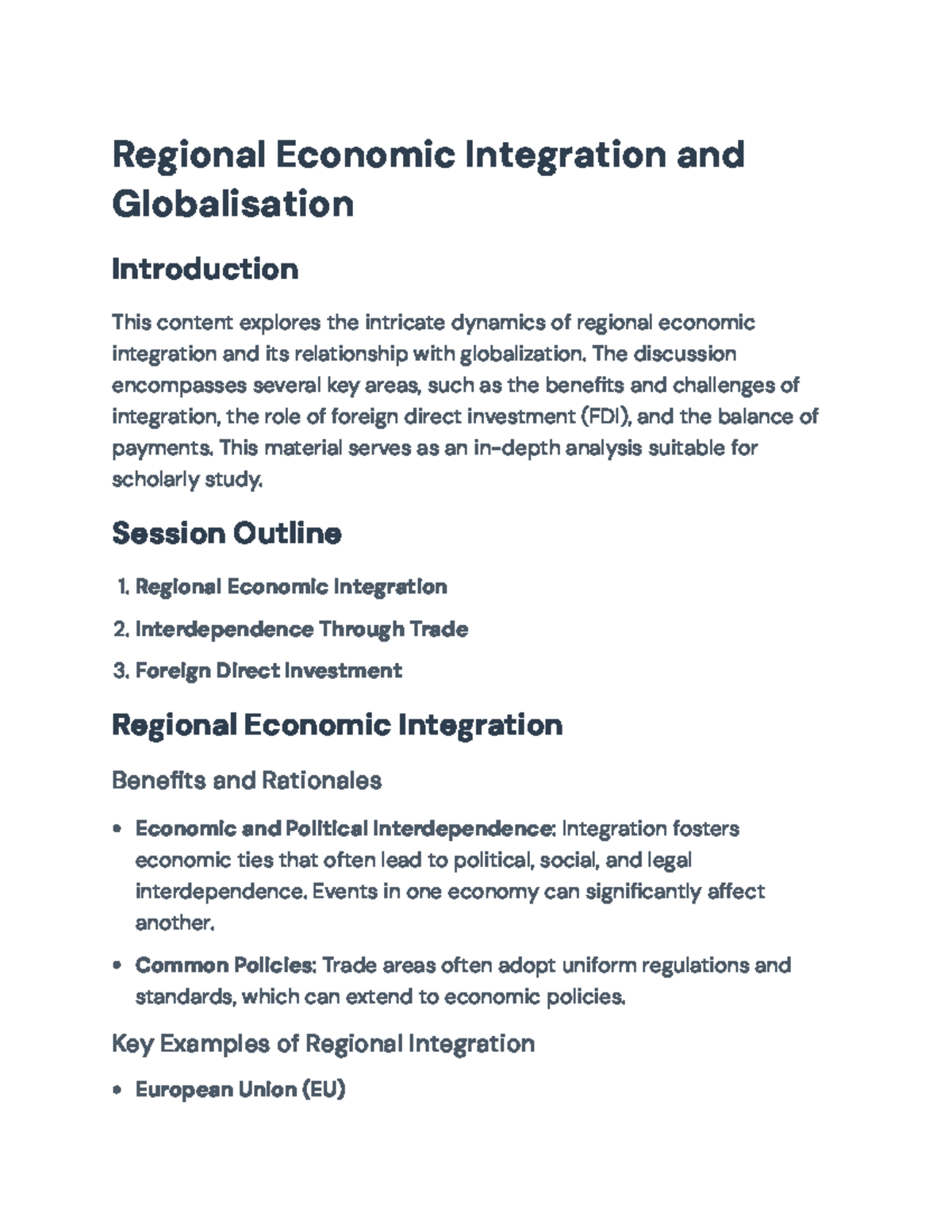Regional Economic Integration and Globalization Analysis - Regional ...
