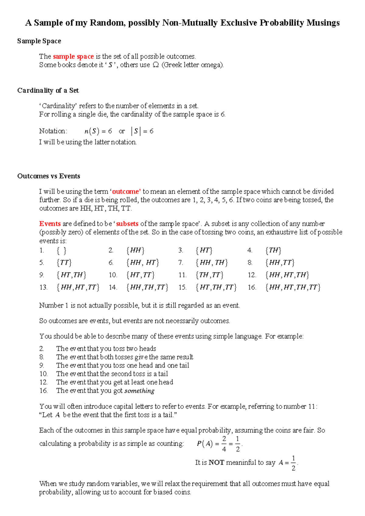 Basic Probability Concepts: Terminology & Notation (MATH 101) - Studocu