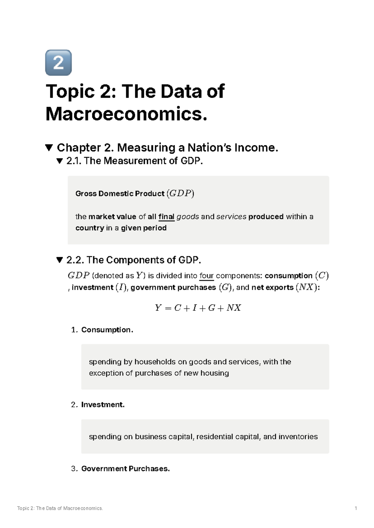 Chapter 2: Measuring a Nation's Income - GDP Components and Concepts ...