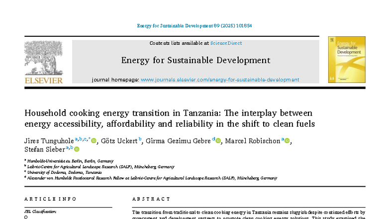 Household Cooking Energy Transition in Tanzania: Accessibility ...