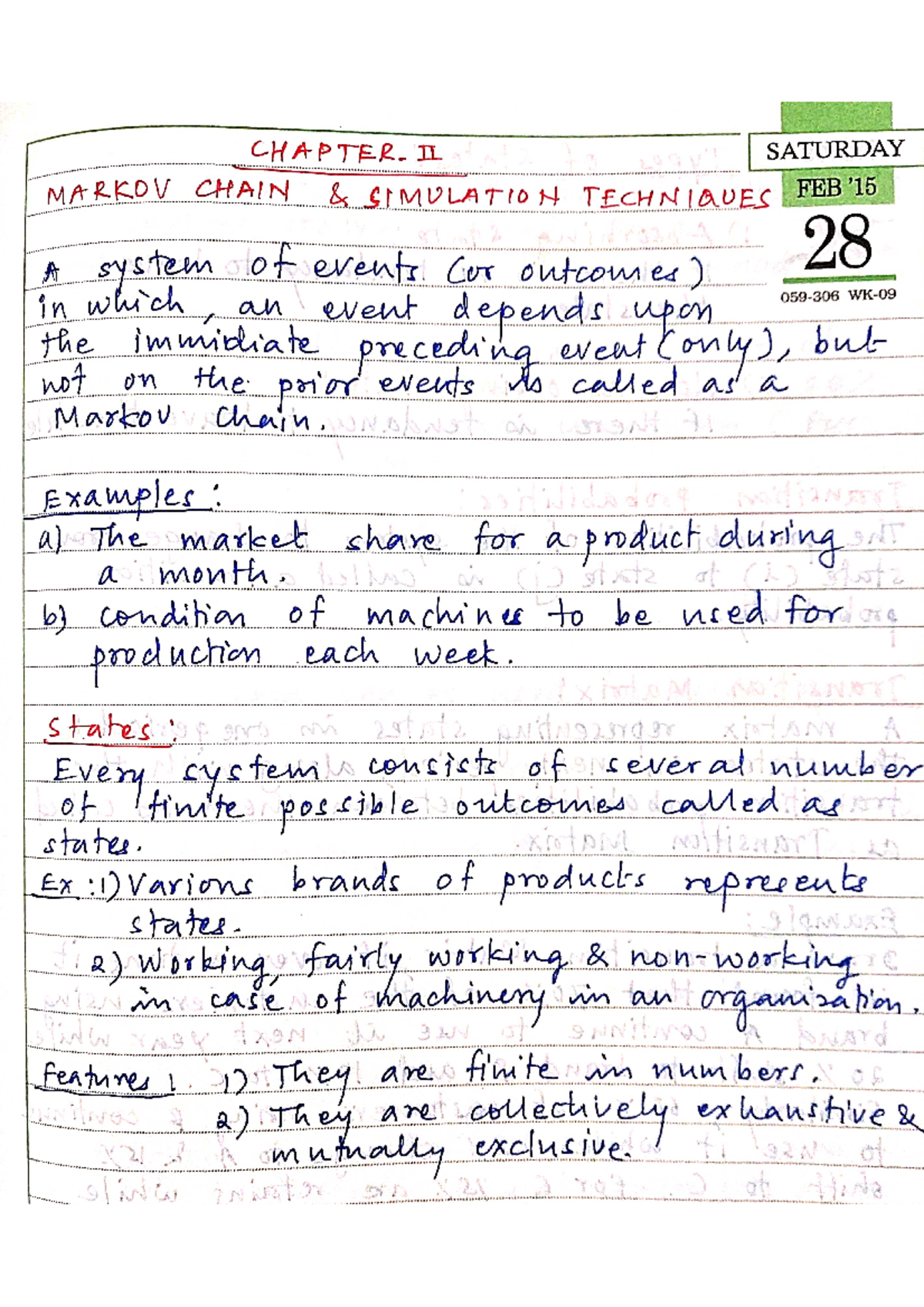 Markov Chain - Notes - CHAPTER SATURDAY MARKOV CHAIN SIMULATION ...