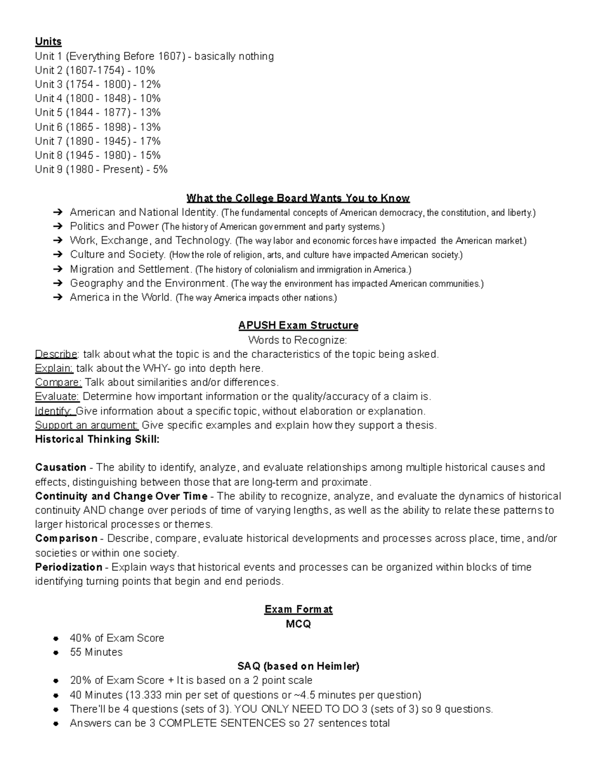 Apush Final Review - Taking 3 column notes in the AMSCO book. - Units ...