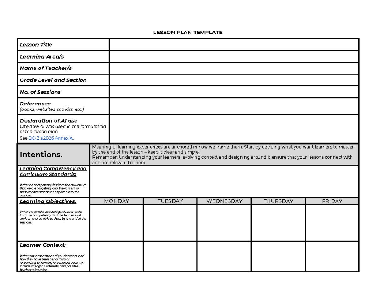 ILAW LP Template: Comprehensive Lesson Plan Framework - Studocu