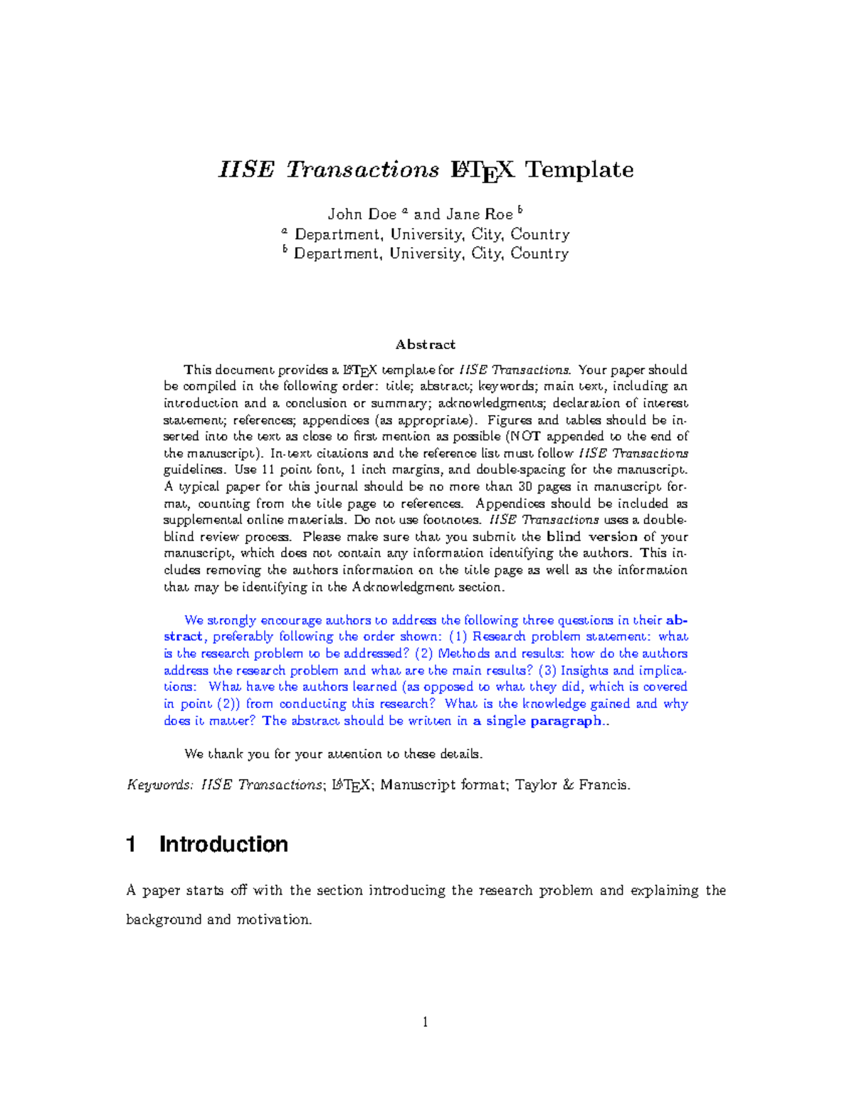 IISE Transactions LATEX Template Guide for Manuscript Preparation - Studocu