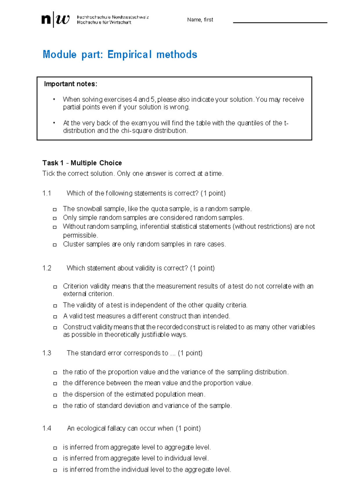 Test Exam IM: Empirical Methods Important Notes and Questions - Studocu
