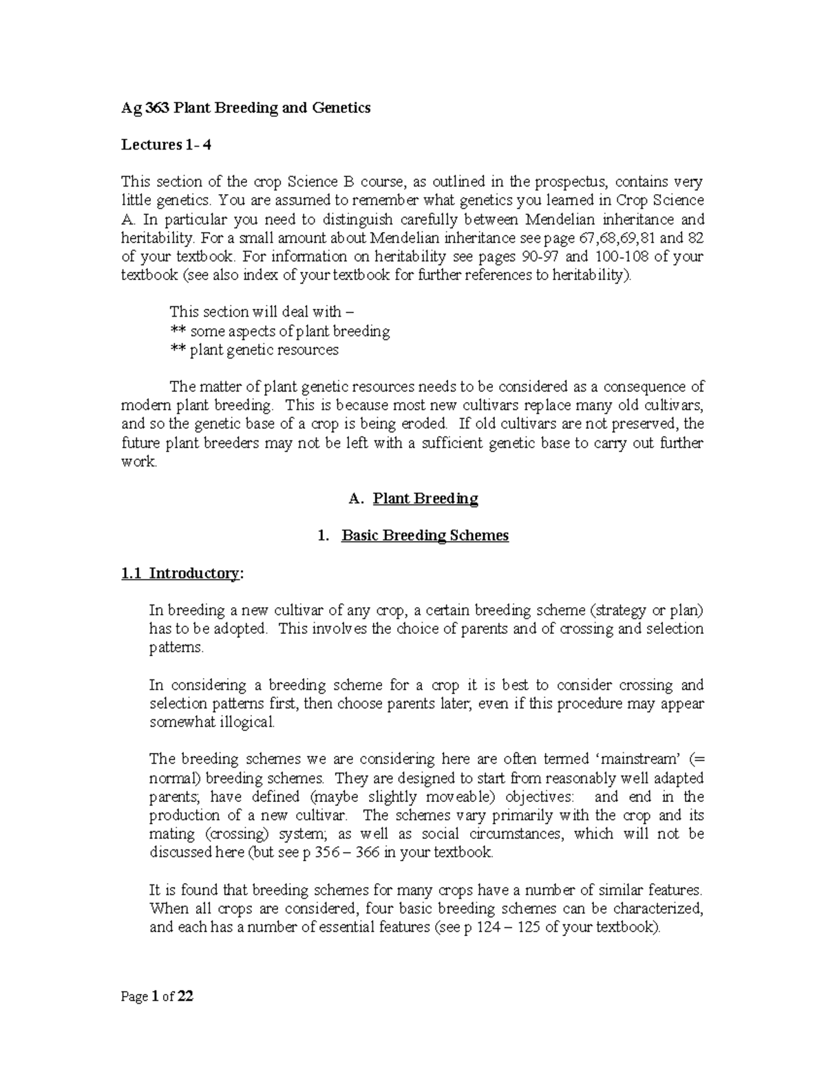 Ag 363 Plant Breeding Lecture Notes: Unit 6 Overview and Concepts - Studocu