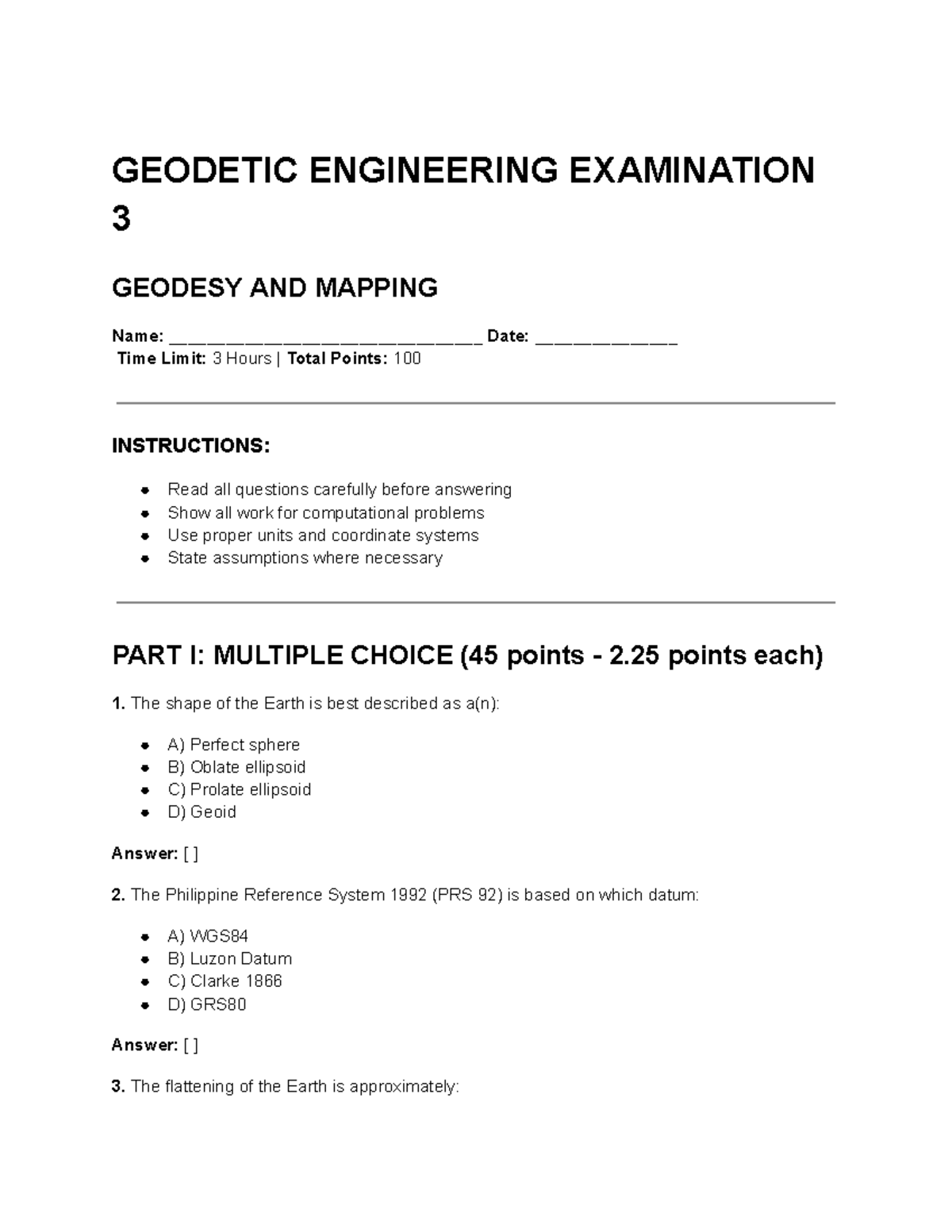 GEODETIC ENGINEERING EXAM 3: GEODESY & MAPPING REVIEW - Studocu