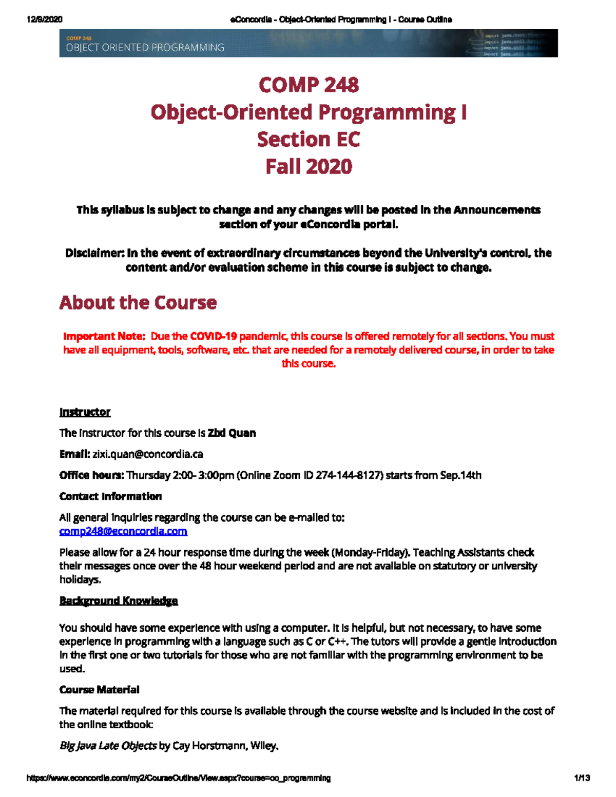 COMP248 Outline ( - COMP 248 - Studocu