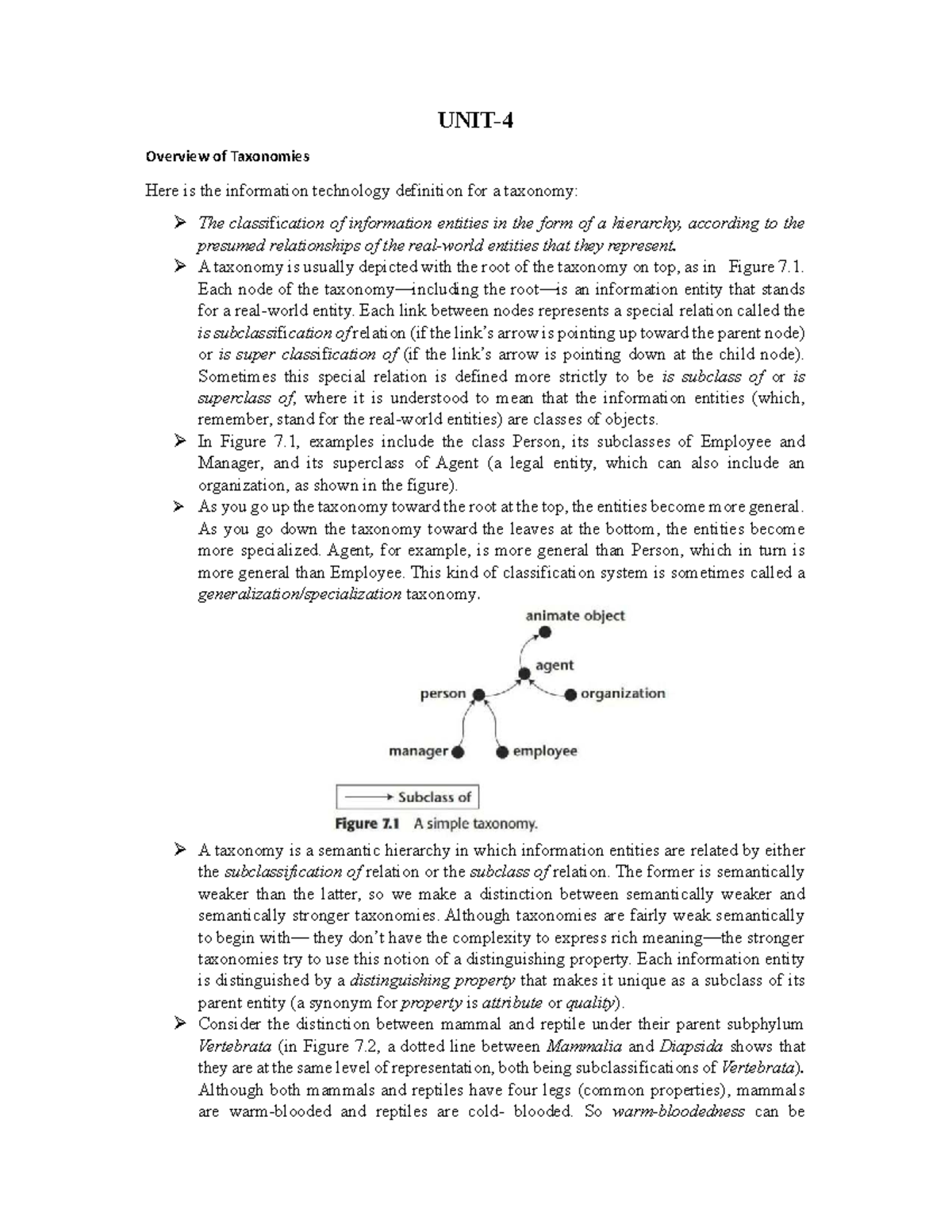 UNIT-4: Overview of Taxonomies and Ontologies in Information Tech - Studocu