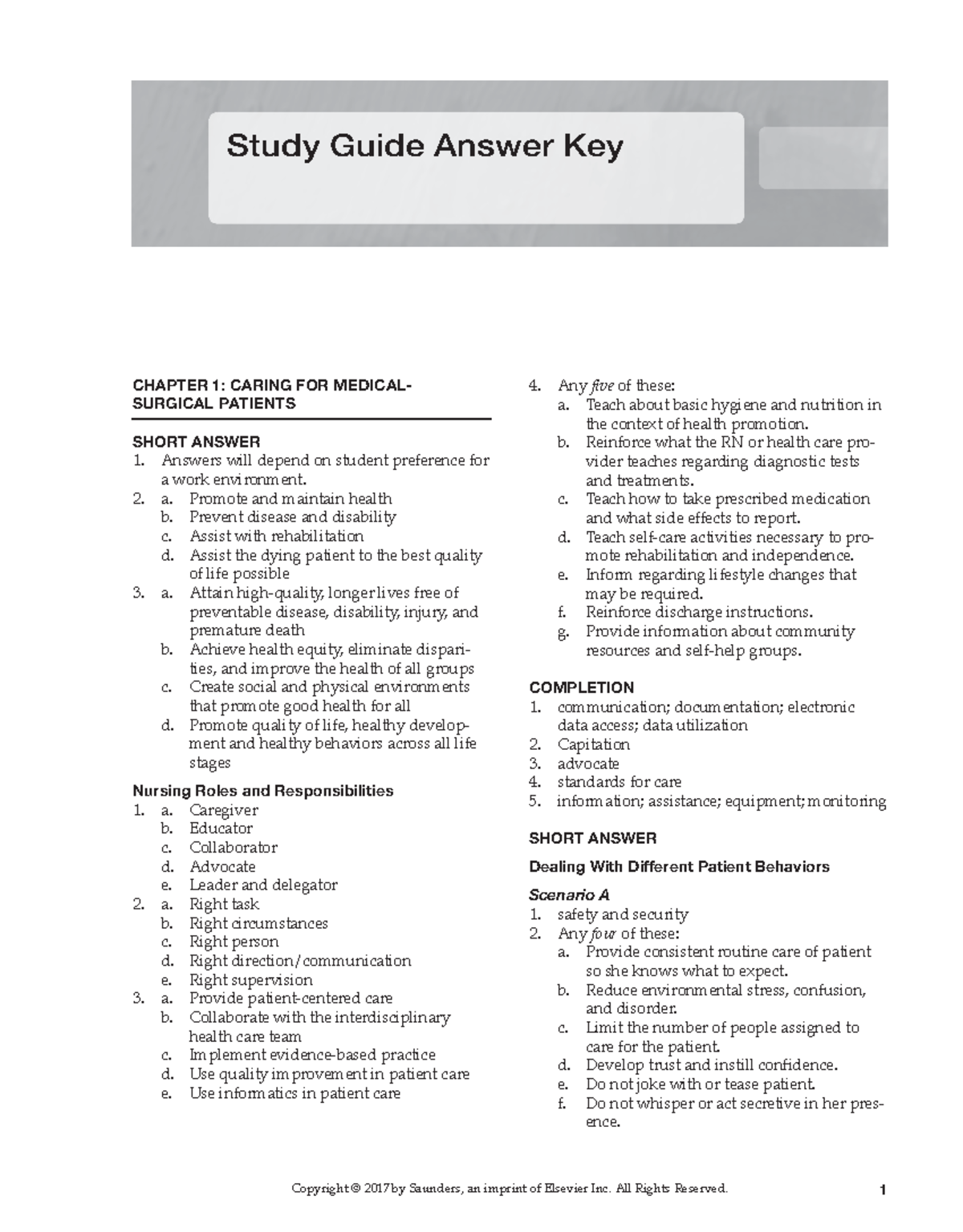 Medical Surgical Nursing Study Guide Key (3rd Ed.) - Comprehensive ...