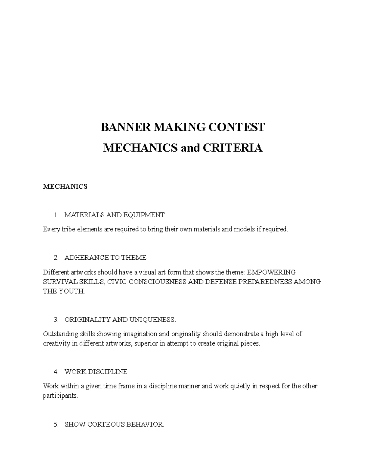 Banner Making Contest Mechanics and Criteria for Empowerment - Studocu