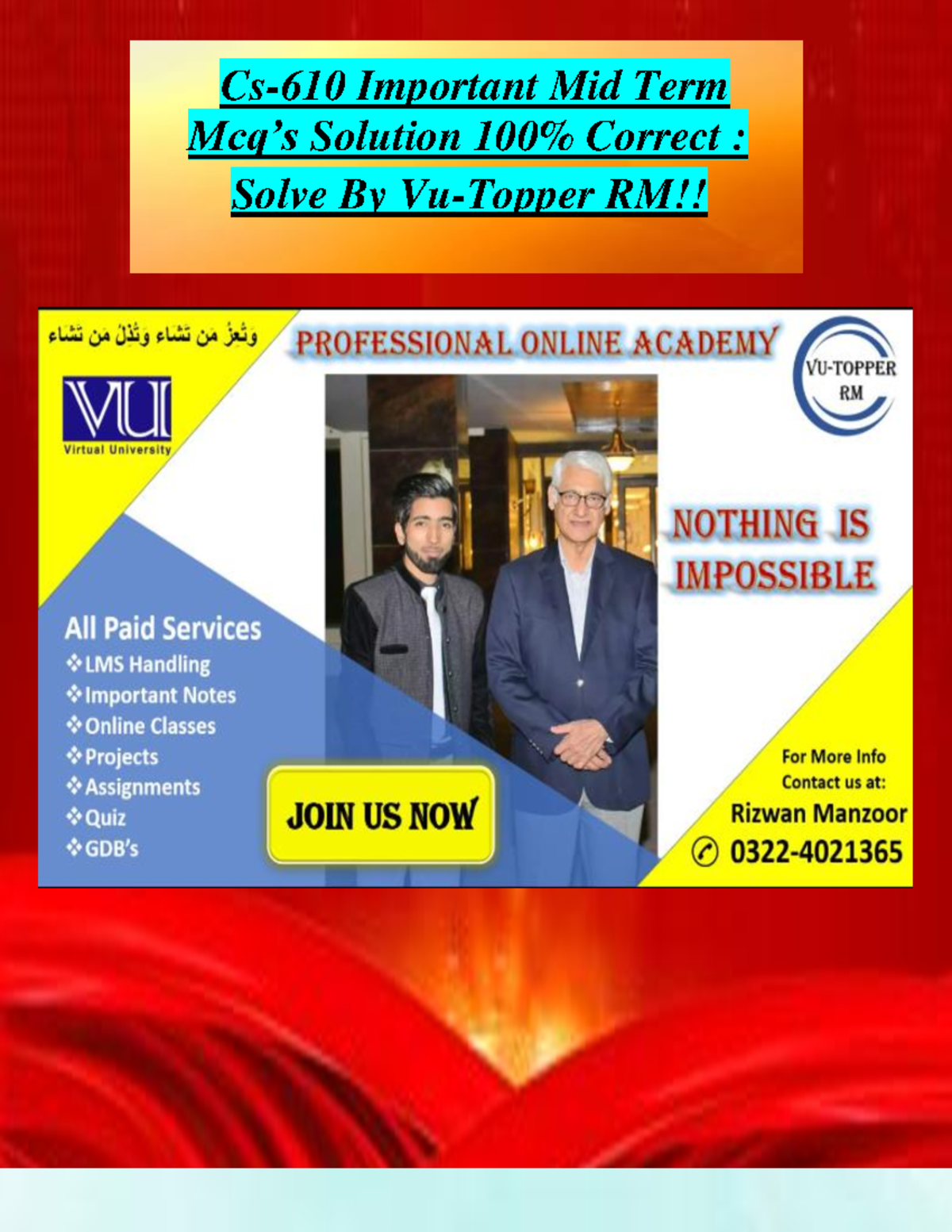 Cs610 Quiz File By Vu Topper Rm Cs 610 Important Mid Term Mcq S Cs610 Quiz File By Vu Topper Rm Cs 610 Important Mid Term Mcq S