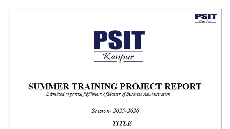 MBA 2025-26 Summer Internship Project Report Format - Studocu