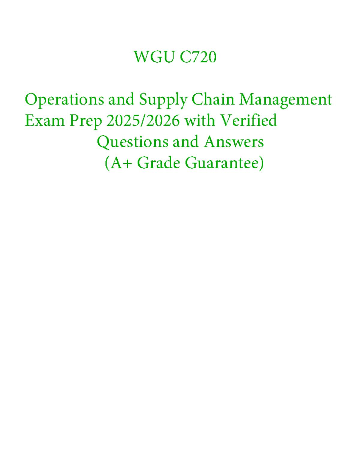 WGU C720 Operations and Supply Chain Management Exam Prep 2025-2026 ...