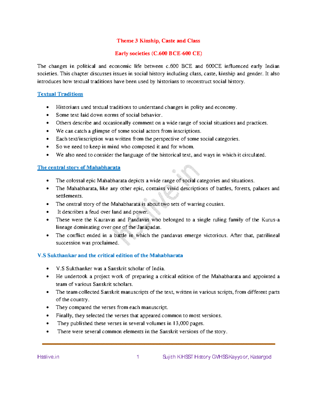 Hixiis 3 - Class 12 History Notes: Kinship, Caste, and Class Analysis - Document Preview