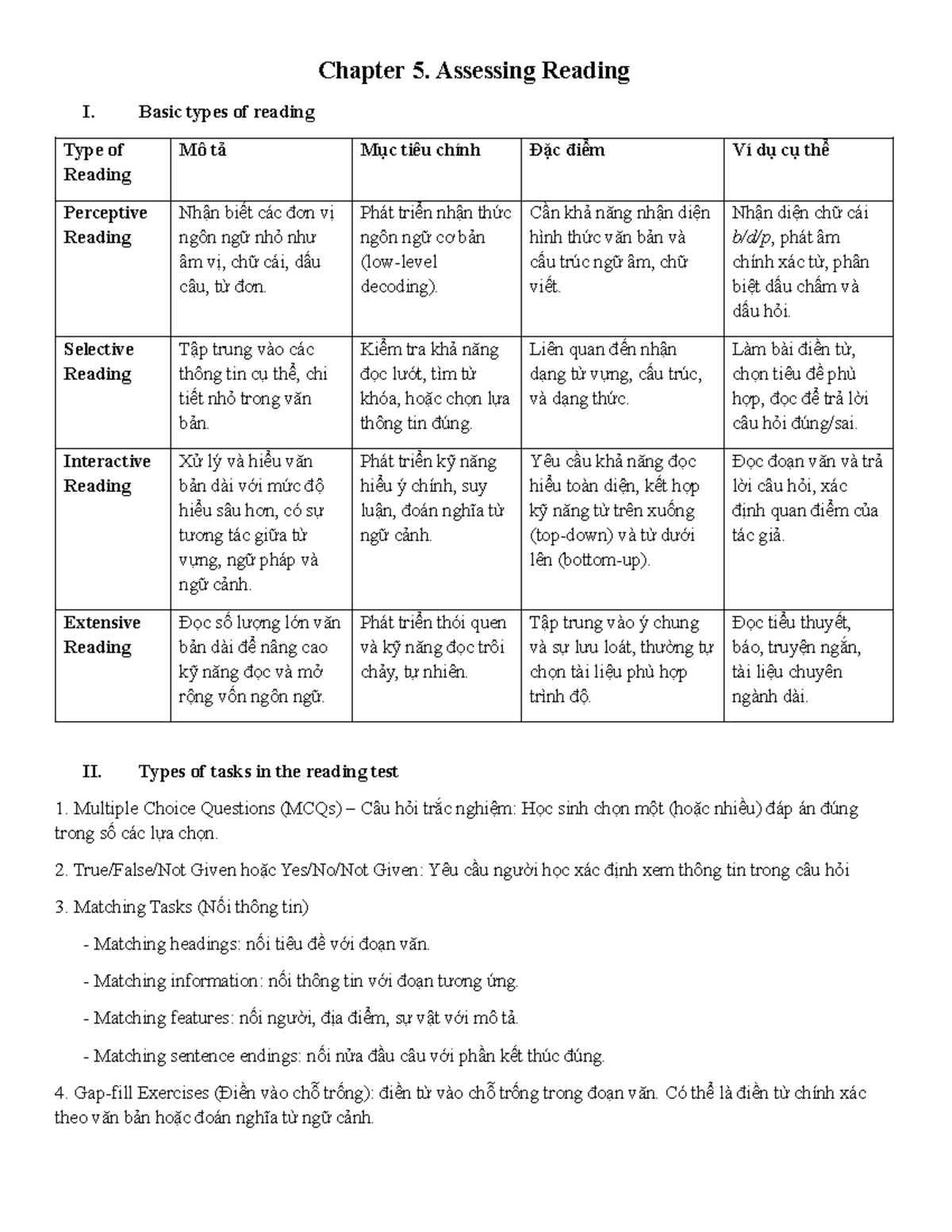 Chapter 5 - Assessing Reading: Types and Test Design - Studocu