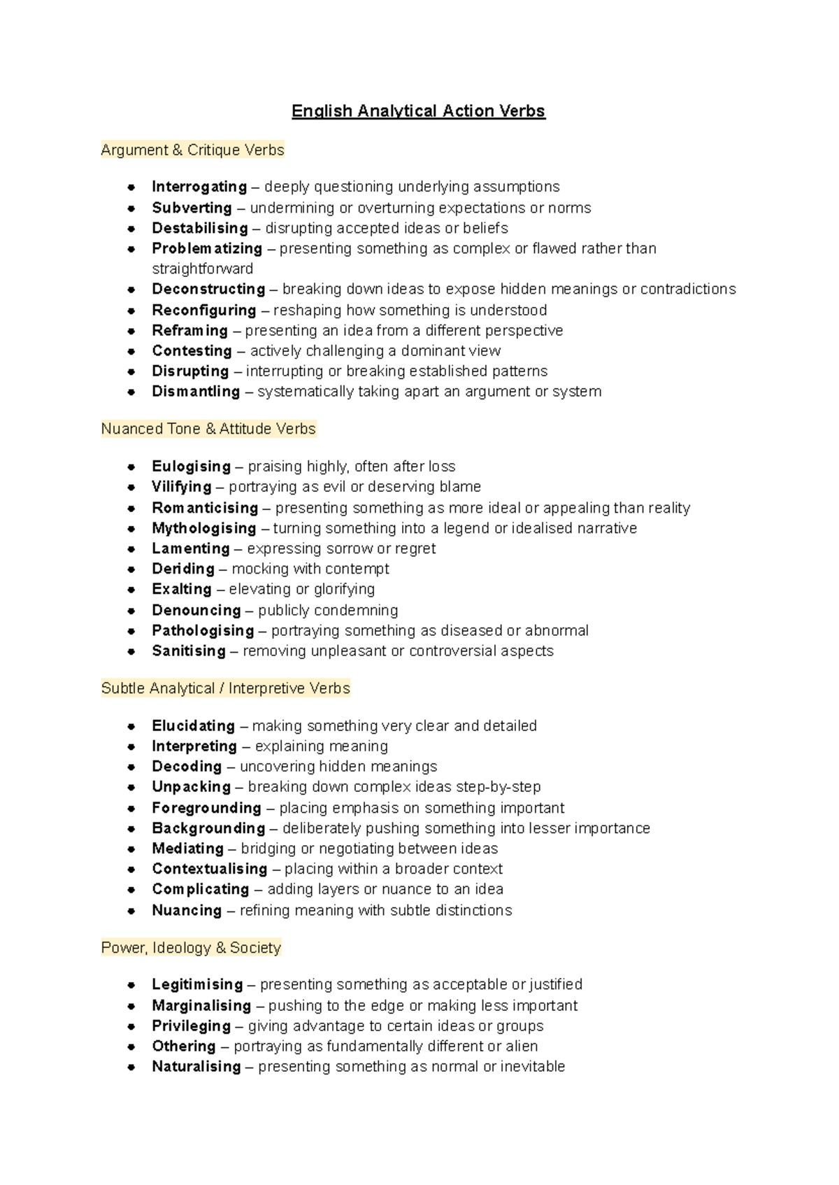 English Analytical Action Verbs: A Comprehensive Guide to Critical ...