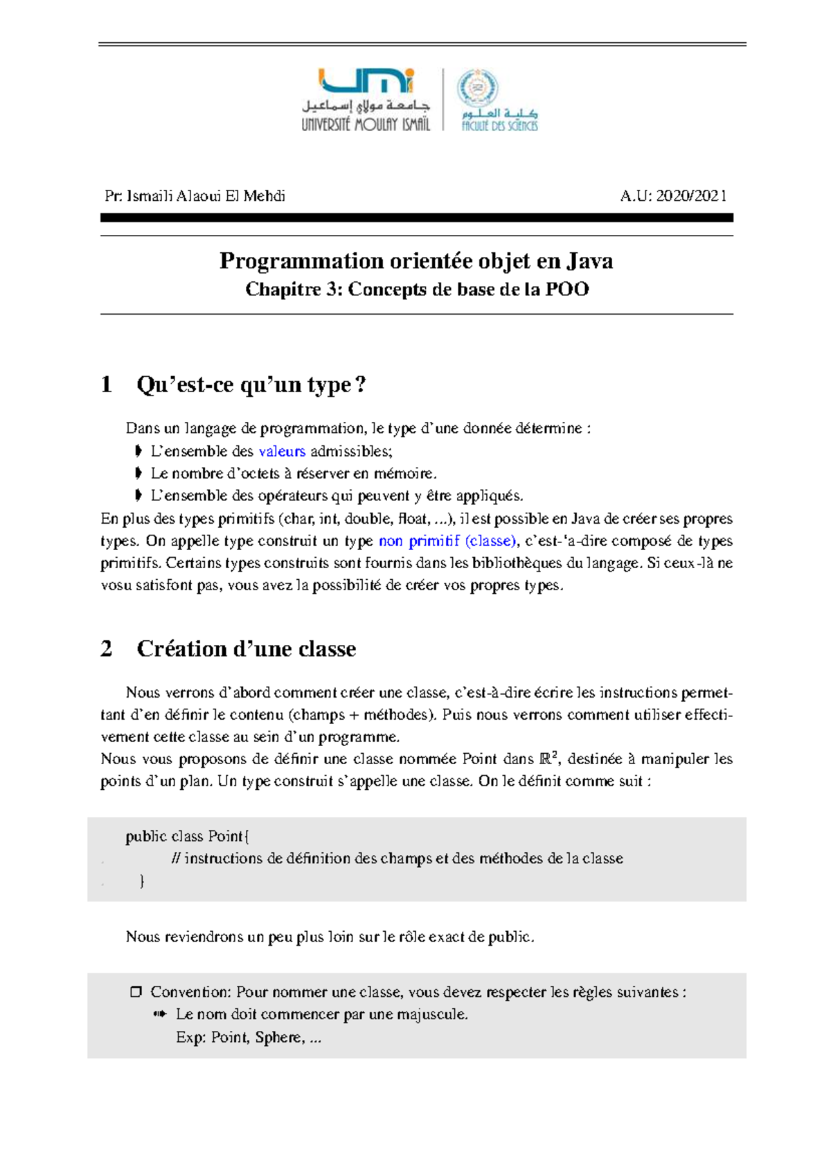 POO en Pr: Concepts de base de la POO en Java - Chapitre 3 - Studocu