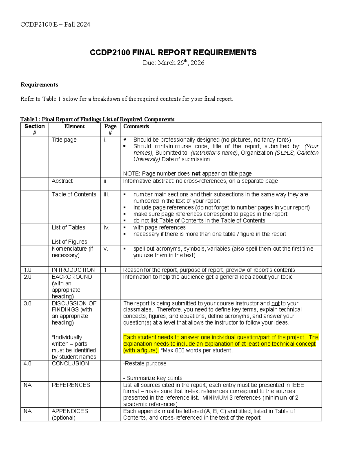 CCDP2100 E Fall 2024 Final Report Requirements Guide - Studocu