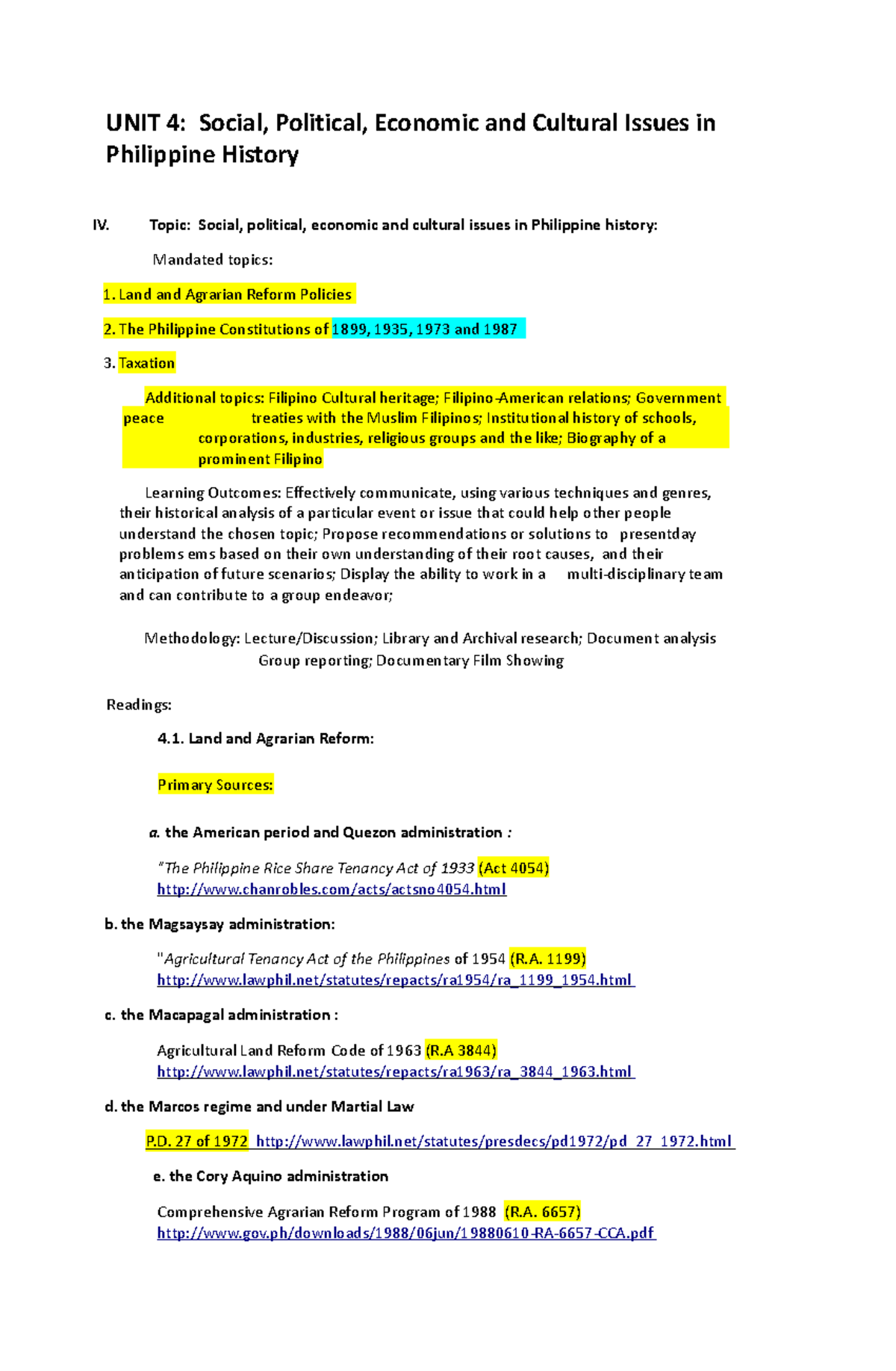 RIPH- Finals - Reviewer - UNIT 4: Social, Political, Economic and ...