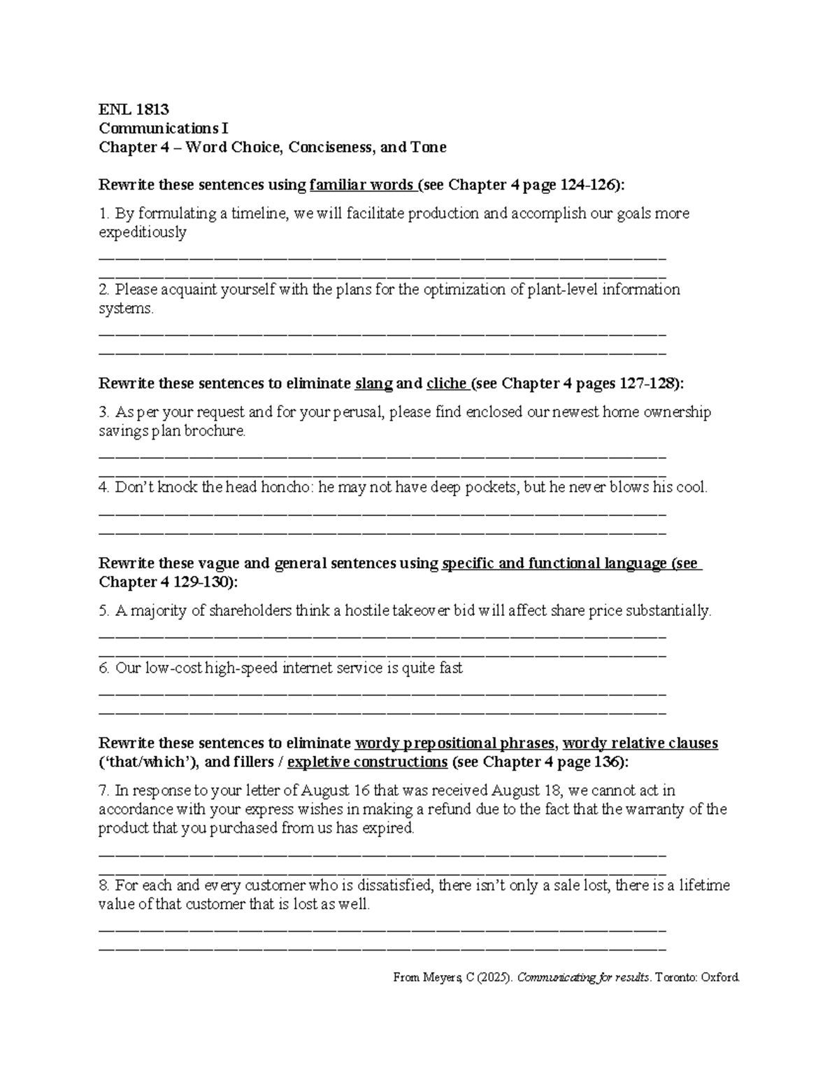 ENL 1813 Communications I Chapter 4 Writing Exercise on Word Choice ...