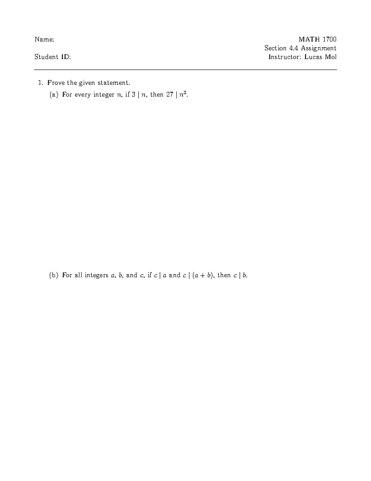 Section 4.4 Assignment - Math 1701 - Name: MATH 1700 Section 4 ...