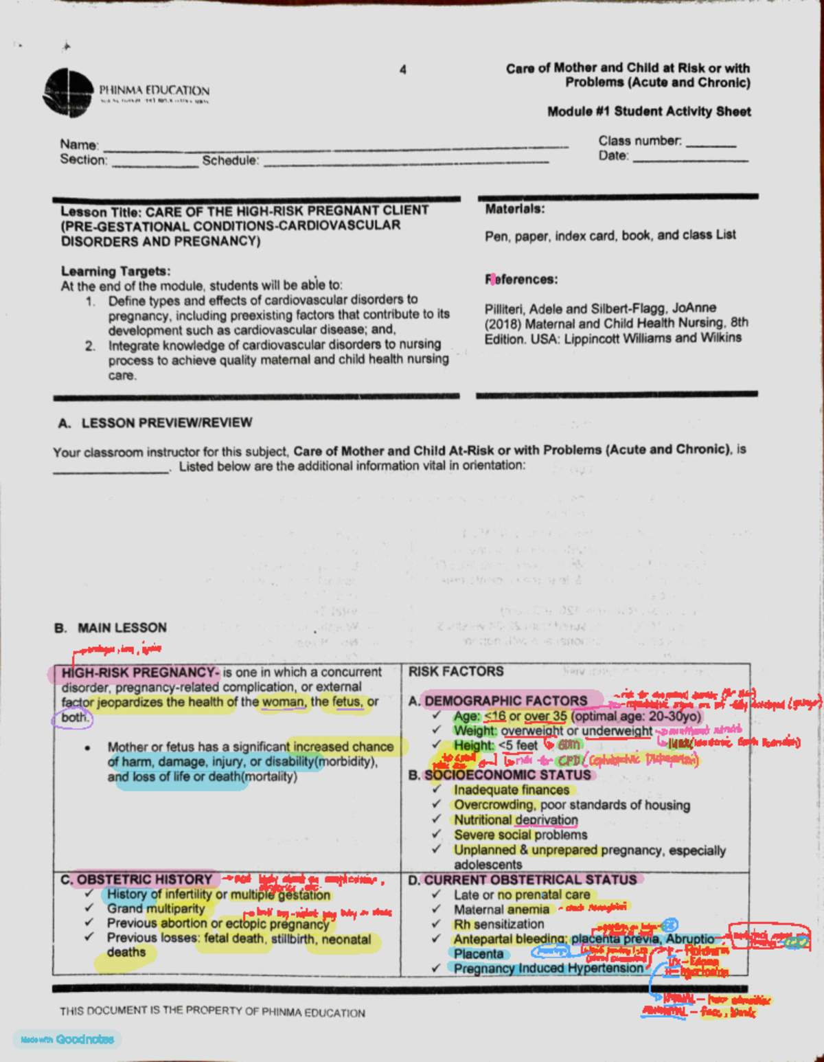 OB 2 Lecture Module 1: Care of Mother and Child at Risk - Studocu