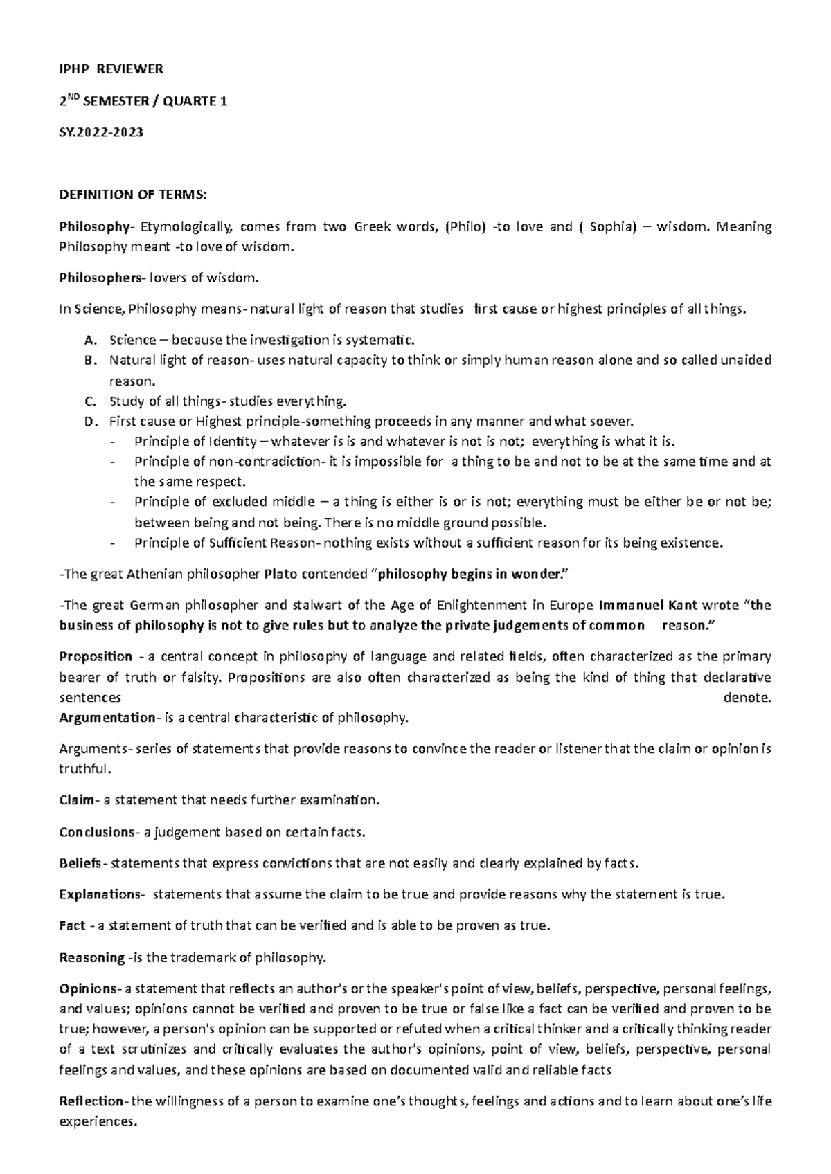 Philosophy Review: Key Concepts & Thinkers in PHIL 101 - Studocu