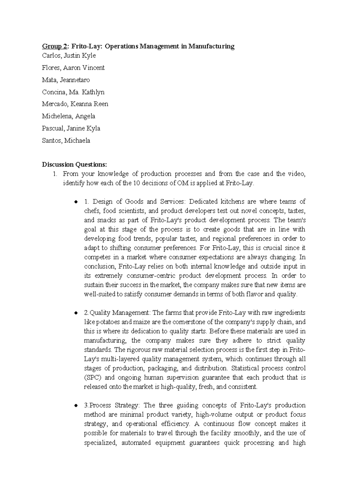 Operations Management Case Study: Frito-Lay Analysis (OM 101) - Studocu