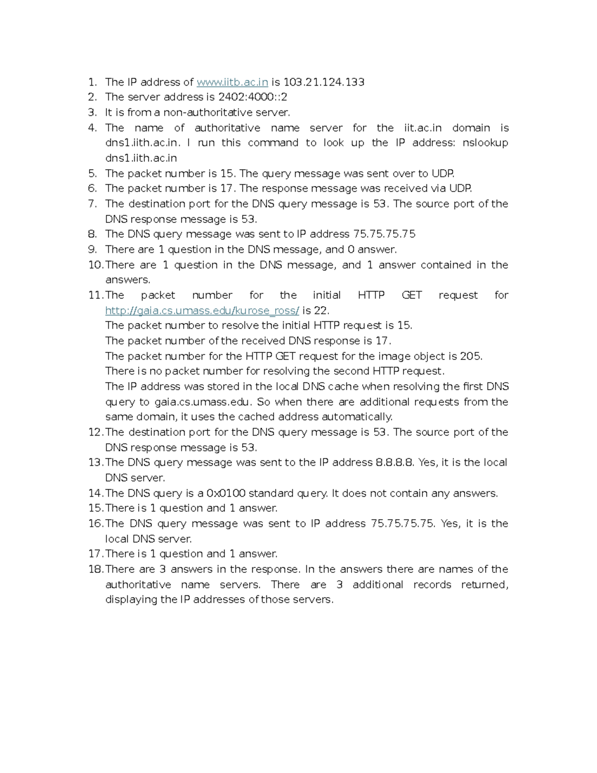 Assignment 3 - Wireshark Labs: DNS Query Analysis - Studocu