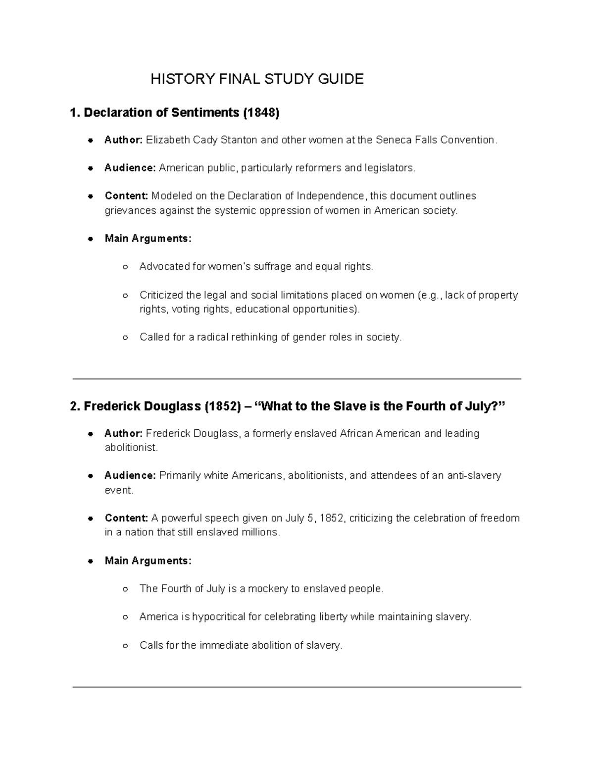 HISTORY 101 FINAL STUDY GUIDE: Key Events from Civil War to ...