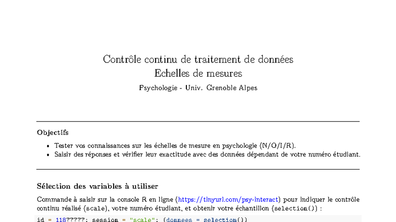 CC scale - psycologie - Contrôle continu de traitement de données ...
