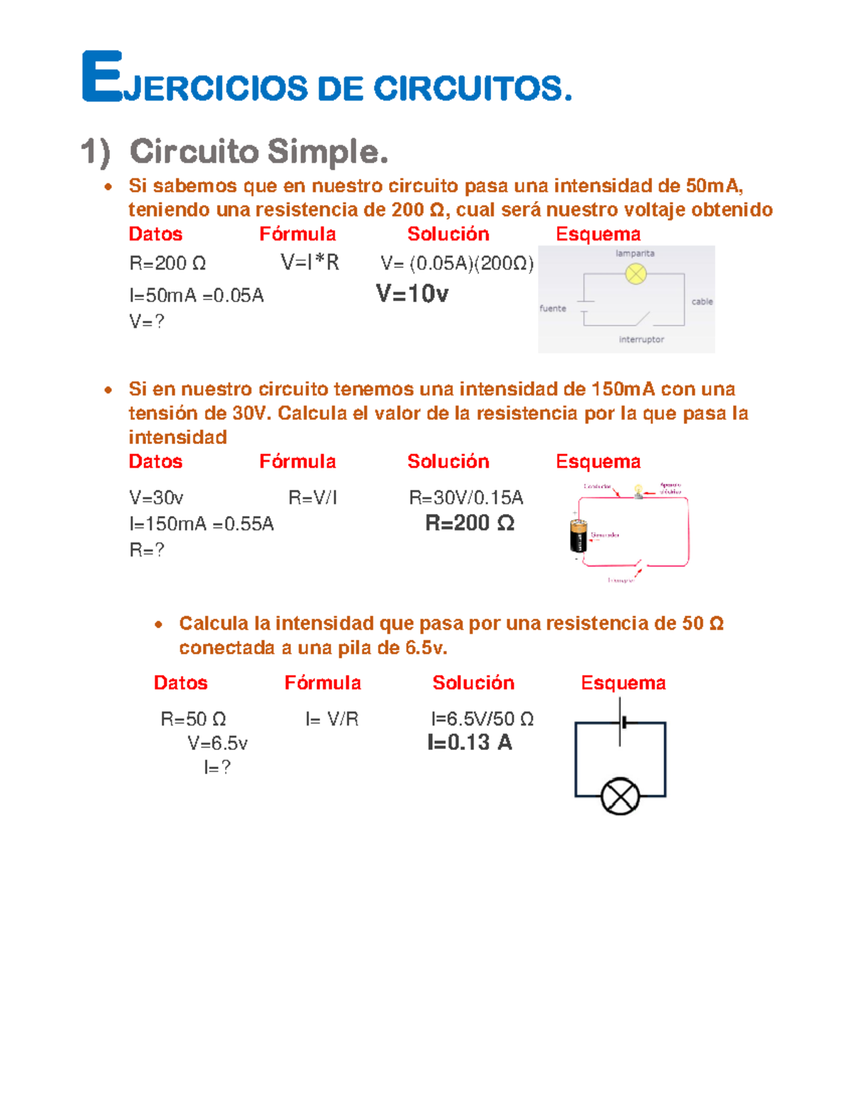 Ejercicios DE Circuitos Simples: Resolución y Análisis - Document Preview