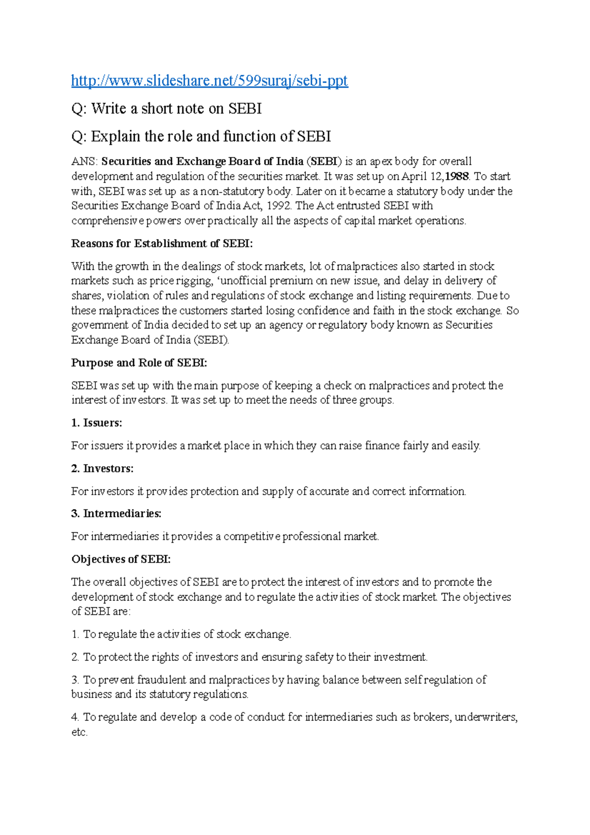 SEBI: Key Insights from Lecture Notes on Business Journalism (BJ101 ...