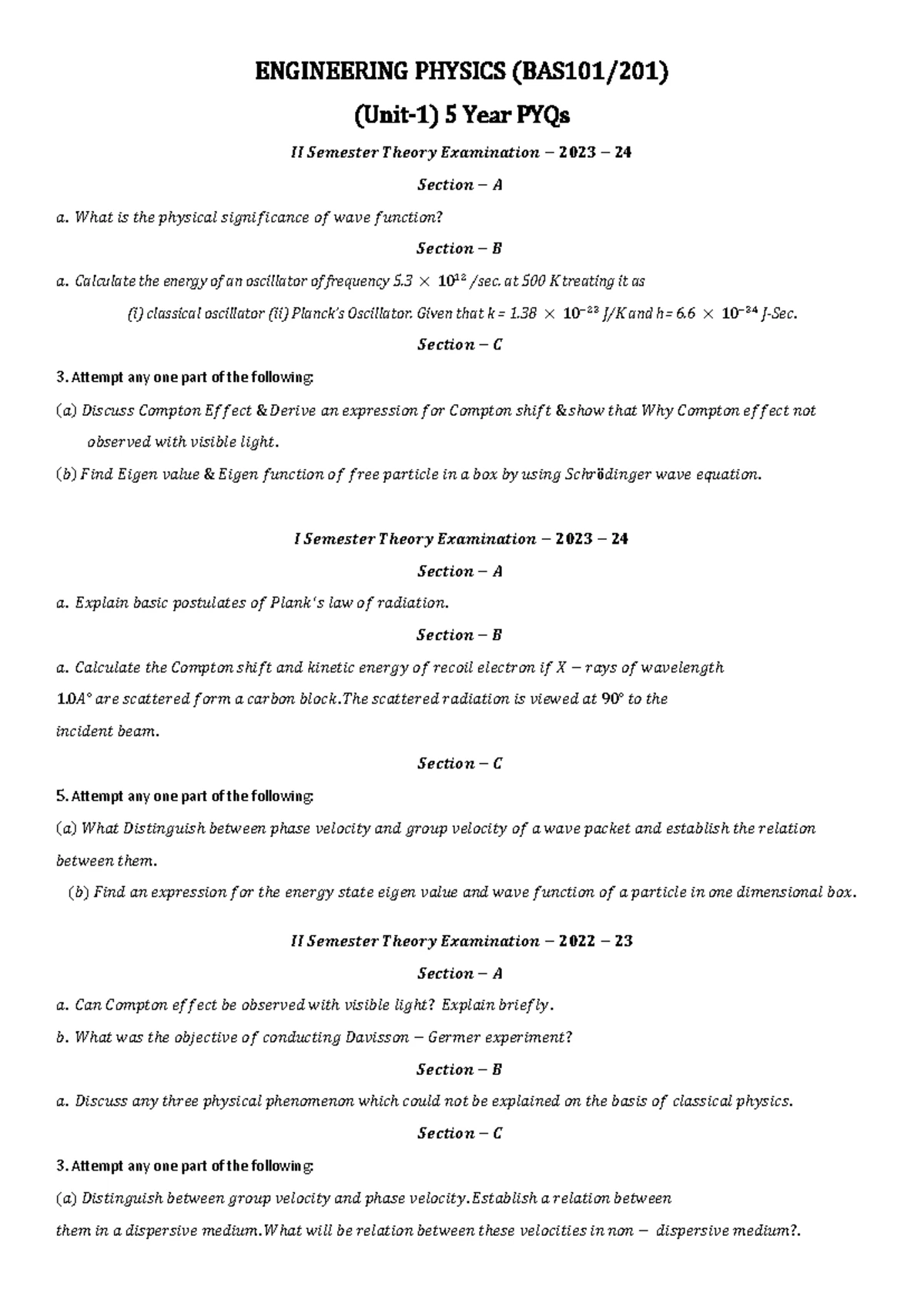 BAS201 BTECH SEM II Engineering Physics Theory Exam Notes - Studocu