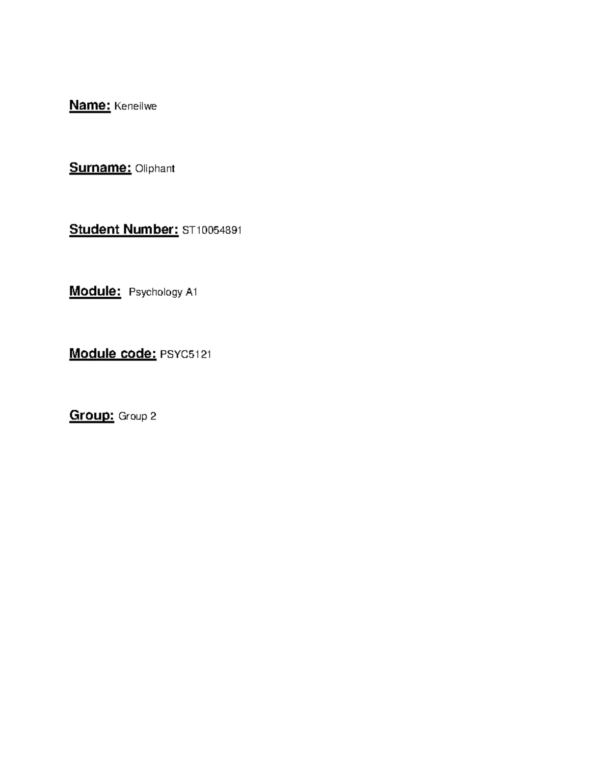 PSYC5111 Assessment type: Assignment 1 PSYCHOLOGY 1A: INTRODUCTION TO ...
