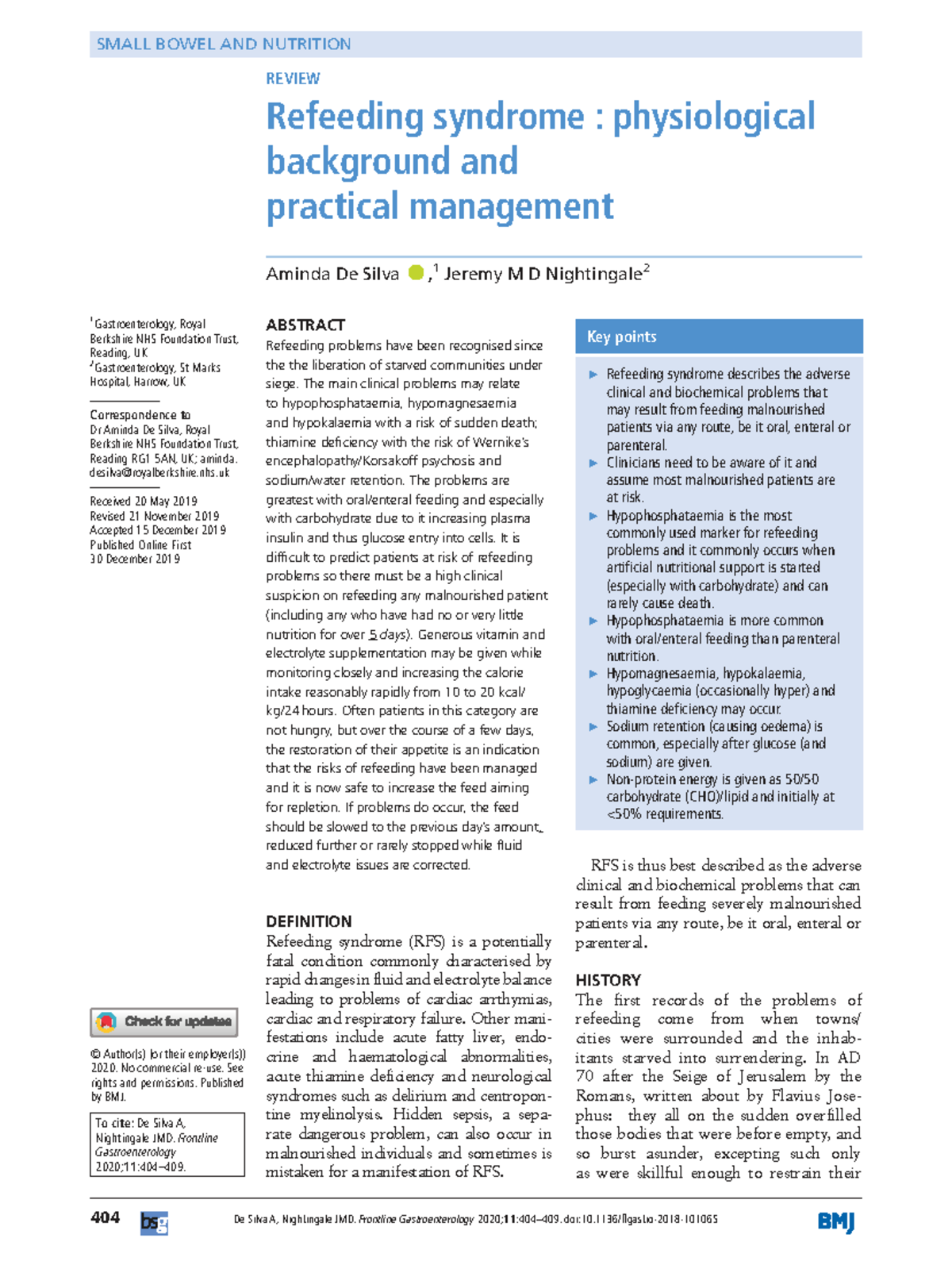 Refeeding Syndrome in Malnourished Patients: Physiology & Management ...