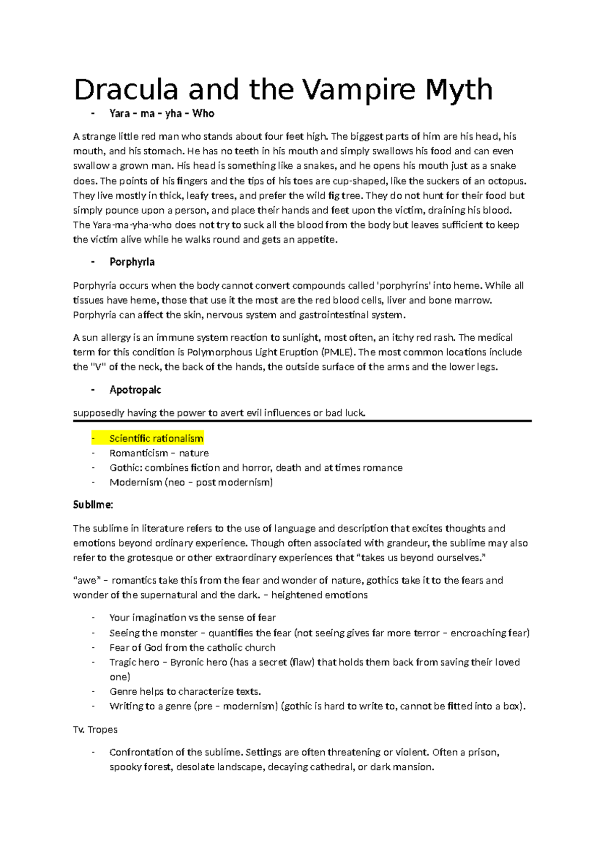 Dracula and the Vampire Myth Notes - Dracula and the Vampire Myth Yara ...