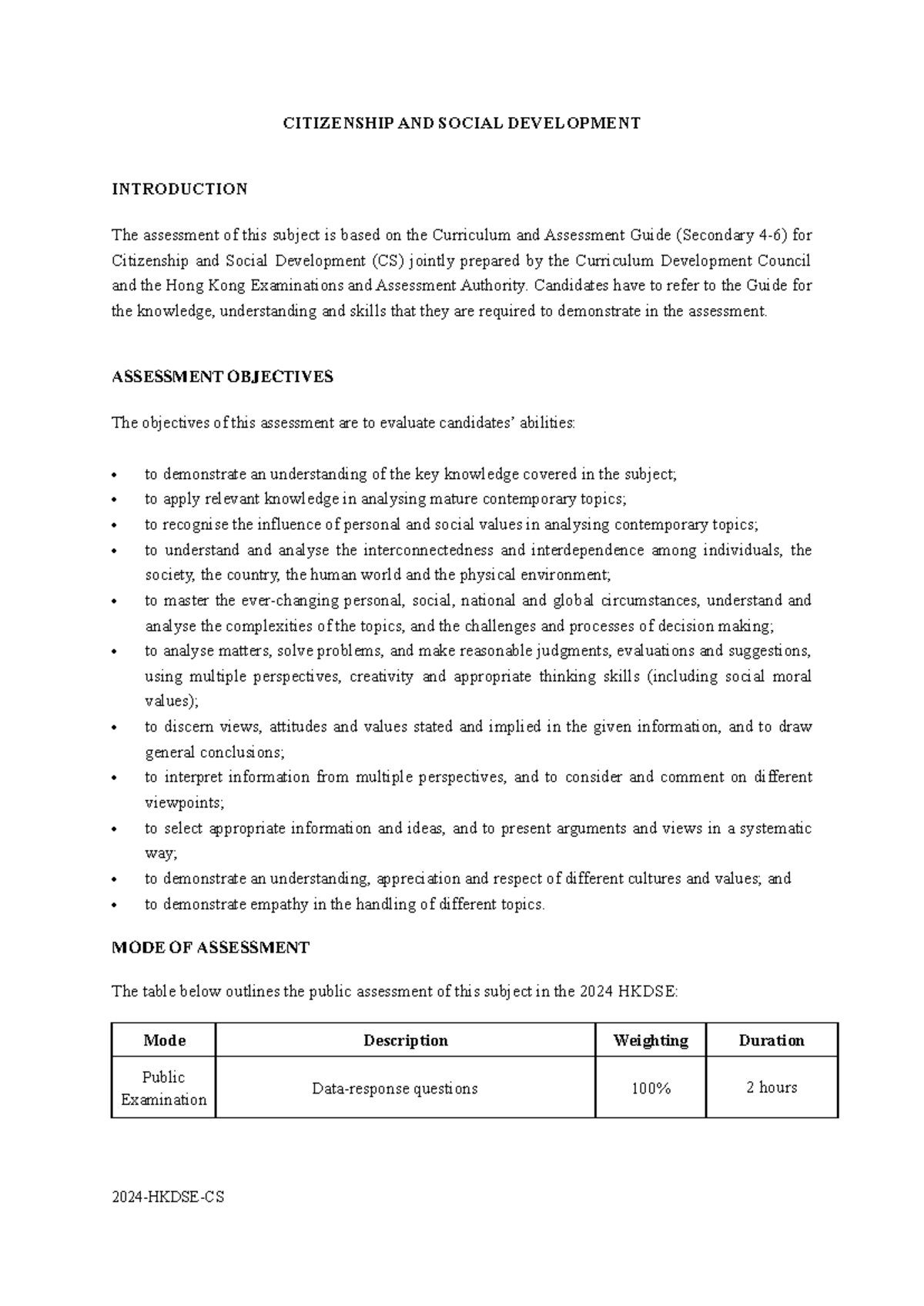 2024 HKDSE CSD Assessment Guide and Objectives Overview - Studocu