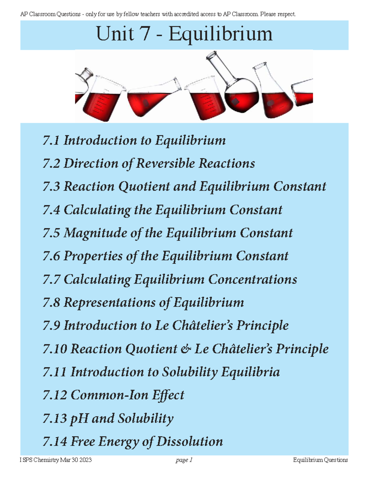 Unit 7 Equilibrium Questions - AP Chemistry Summary - Studocu