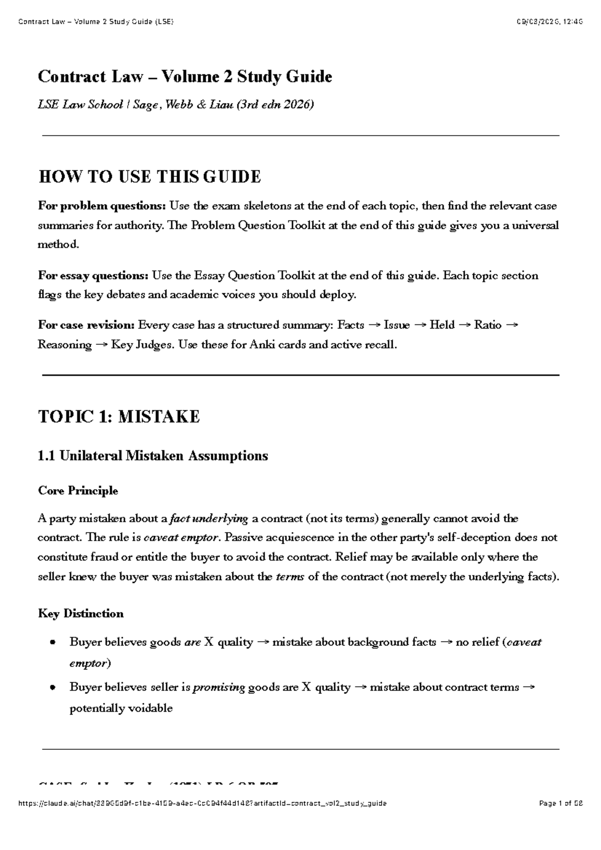 Contract Law Volume 2 Study Guide (LSE) - Key Concepts & Cases - Studocu
