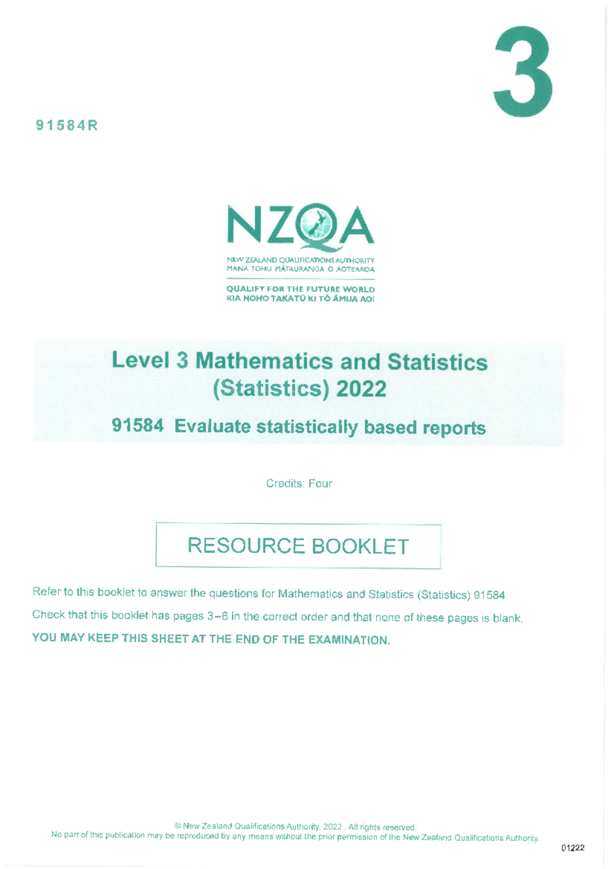 2022 Level 3 Mathematics & Statistics (91584) Resource Booklet - Studocu