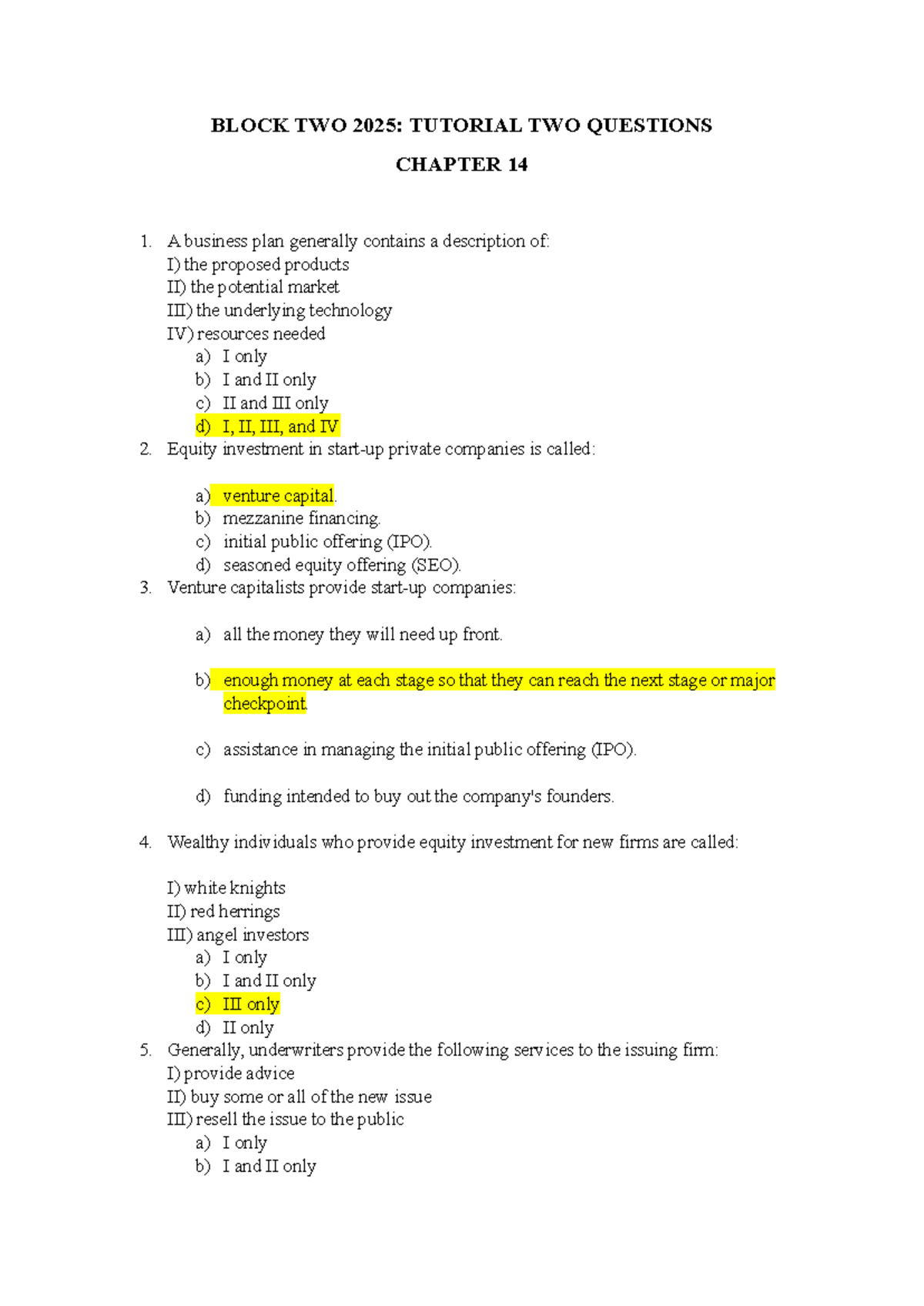 BLOCK TWO 2025: TUTORIAL TWO QUESTIONS & SOLUTIONS CHAPTER 14 - Studocu